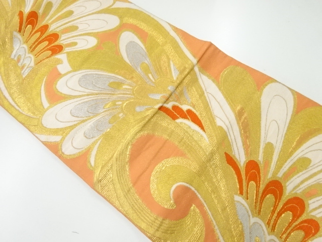 JAPANESE KIMONO / ANTIQUE FUKURO OBI / SILK / WOVEN FLOWER
